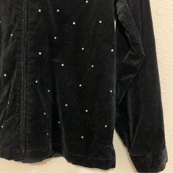 THE QUACKER FACTORY Jacket women’s medium black velvet full zip rhinestone front - Picture 4 of 11